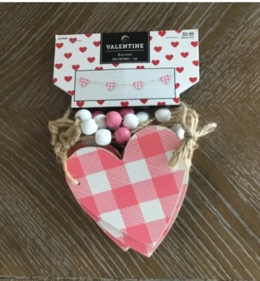 Rosa BÚFALO CUADROS MADERA CORAZONES Y CUENTAS CORAZÓN DE SAN VALENTÍN 72" BANNER NUEVO CON ETIQUETAS Foto 1 de 4