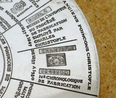 Bandeja trivet de plata esterlina francesa Christofle Ruolz redacción y fechas 5" vintage Foto 1 de 4