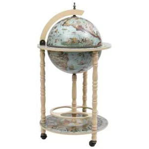 Globe Bar Wine Stand Eucalyptus Wood Blue vidaXL - Picture 1 of 8