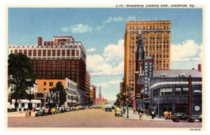 Postal de lino de Broadway con aspecto este de Louisville Kentucky - Imagen 1 de 2