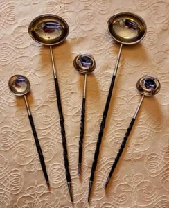 5 x 100+ Jahre alte schottische Silber/Weißmetall Horn Quaich Whisky Toddy Ladles - Bild 1 von 2