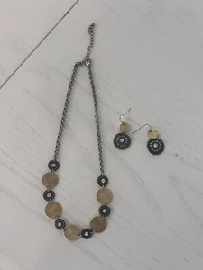 Necklace and Earring Set Round Pendant Mixed Metal Rhinestone Hook Earring Adjus - Picture 1 of 6