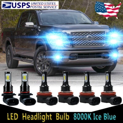 For Nissan Titan 2017-2019 6X LED Headlight Bulbs High Low Beam + Fog Light HKL - Image 1 of 4