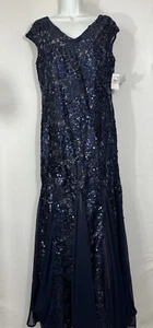 ALEX EVENINGS Women’s Sz 10 Long V-neck Fit N Flare Sequin Gown With Cap Sleeve - Picture 1 of 7