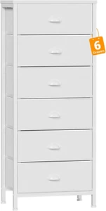 White Tall Dresser for Bedroom,Vertical Storage Tower Unit and End Table with 6 - Picture 1 of 9