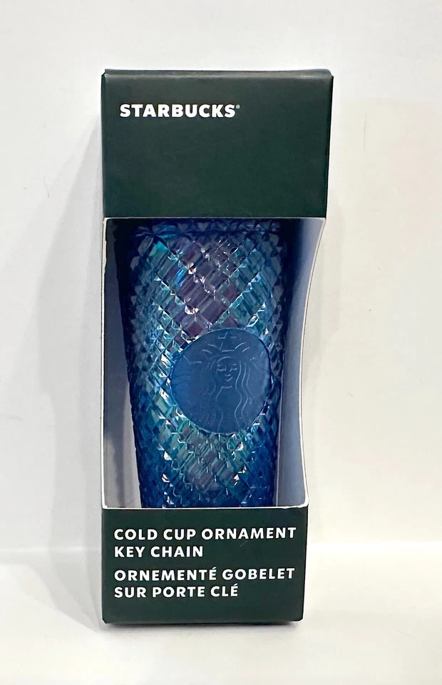 Starbucks 2022 Cold Cup Key Chain Ornament Blue Crystal Holiday Tumbler
