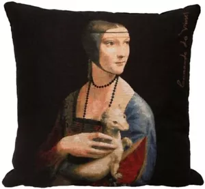 DA VINCI LADY WITH THE ERMINE BELGIAN TAPESTRY CUSHION COVER 18" X 18", 1841 - Picture 1 of 7