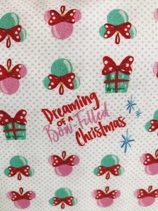 Disney MICKEY MINNIE BOW FILLED CHRISTMAS Fabric RED GREEN NEW BTHY 18”x44” - Picture 1 of 1