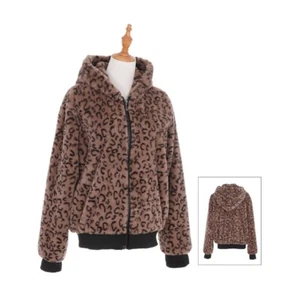 WOMEN'S FAUX FUR HOODED LEOPARD JACKET WOMEN'S FITS 4-10 AO6122 - Picture 1 of 2