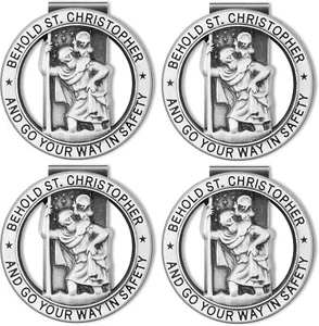 4 Pack St. Christopher Medal for Car Sun Visor Clip Decor Catholic Gift - Picture 1 of 5