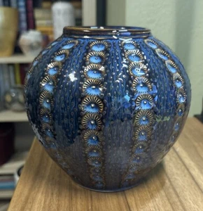 Lyon Clay Studio Sophie Stamp & Blue Spawn #13 Vase 6” High New Handmade - Picture 1 of 10