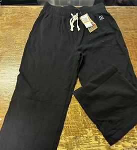 Pantalones deportivos Russell • Negro SM mezcla de algodón parte inferior abierta logotipo bolsillo NUEVO - Imagen 1 de 7