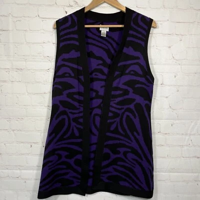 Chicos Cárdigan Suéter Mujer Talla 1 Púrpura Negro Cebra Sin Mangas Mezcla Seda Foto 1 de 4