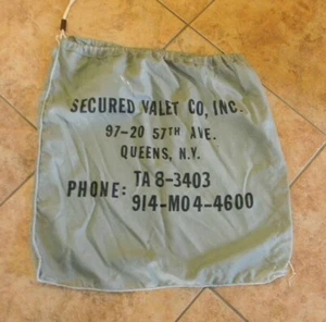 VTG 1950s SECURED VALET CO DRAWSTRING BAG 57th AVE QUEENS NEW YORK ADVERTISING - Picture 1 of 4