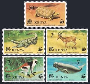 Kenya 89-93a, MNH.Michel 87-91, Bl.10. WWF 1977. Tortue, crocodile, singe, dugong,