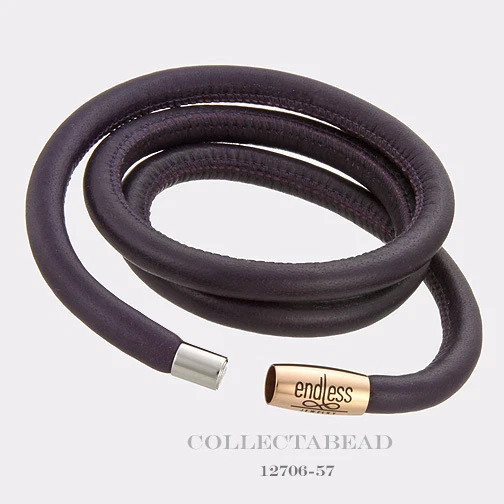 Auténtico brazalete de cuero triple púrpura enchapado en oro rosa sin fin 7,5" 12706-57 Foto 1 de 1