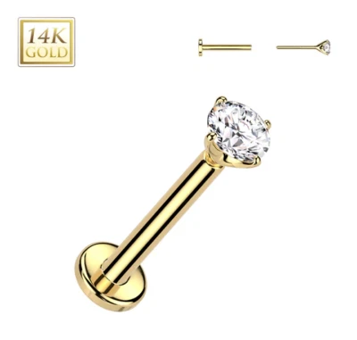 ORO MACIZO 14K 16G 2mm CZ PASADOR DE EMPUJE SIN ROSCA EN LABIO LABRET TRAGUS PENDIENTE PERNO Foto 1 de 3