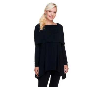 Lisa Rinna Black Fold Over Neck Knit Tunic Sweater XXS Belle Gray New - Image 1 of 4