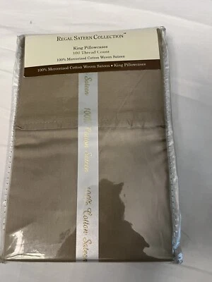 Par de fundas de almohada Regal Collection King satén de algodón topo 300 hilos nuevas Foto 1 de 3