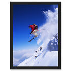 Skier Ski Jumping Snow Sport Sky A4 Framed Wall Art Print