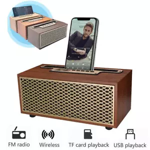 Retro Bluetooth Lautsprecher + FM Radio Tragbar Mp3 USB AUX Sound-Box Holz Optik - Bild 1 von 12