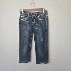 LA Idol Girl's Capri Jeans Rhinestone Studded Sequin Gem Accents Size 12 - Picture 1 of 14