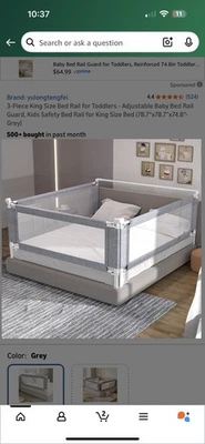3-Piece King Size Bed Rail for Toddlers - Adjustable Baby Bed Rail Guard - Gray - Image 1 of 4