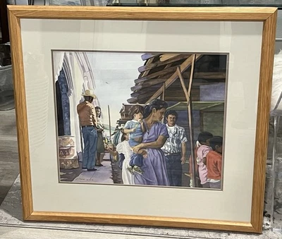 "Pintura acuarela original vintage firmada por Dennis Hare ~ 32x29"" enmarcada" Foto 1 de 4