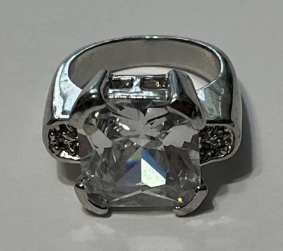 Large Crystal Silver Tone Ring Size - 8  - Image 1 of 2