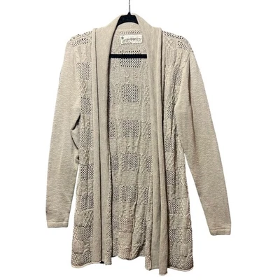 Cárdigan Suéter Aventura Tejido Abierto L Taupe Texturado Longline Plumero Boho Tostado Foto 1 de 4