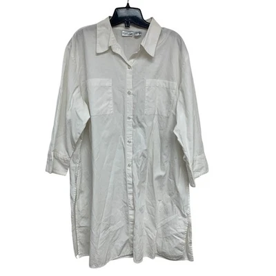 Vestido camisero Newport News para mujer 2X blanco 100 % algodón manga larga con botones Foto 1 de 4