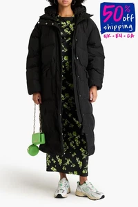 RRP€650 GANNI Long Winter Coat Size 4XL Quilted Logo Black Hooded - Picture 1 of 7
