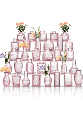 Bud Vase Set of 32, Pink Vases in Bulk Bud Vase for Flower Small Glass Vases ... - Image 1 of 2