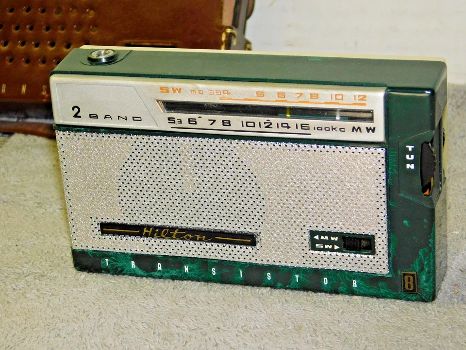 Винтажный Hilton AM SW транзистор радио мрамор зеленый NTR-800 - Япония работает отлично! - Изображение 1 из 4