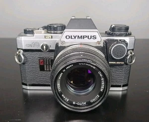 Vintage Olympus OM10 Camera Black W/Zuiko 50mm Auto Focus Prime Lens - Untested - Picture 1 of 10