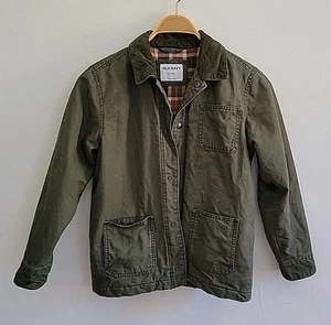 Old Navy Fleece Lined Army Green Barn Chore Coat Youth Large Casual Cozy Outdoor - Picture 1 of 14