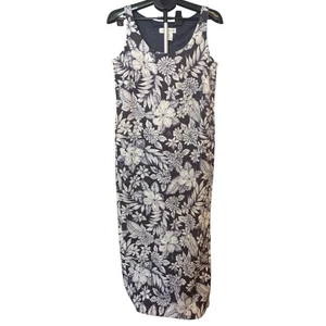 Jones New York Dress Womens Size 10 Floral Linen Navy White Sleeveless Maxi - Picture 1 of 7