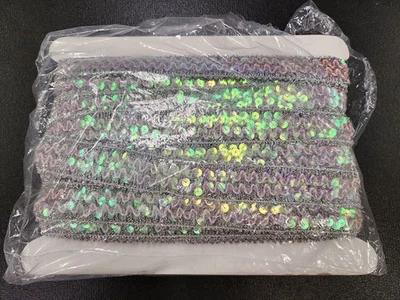 Vintage 1" ancho lentejuelas iridiscentes borde 19 yardas perno nuevo estiramiento elástico Foto 1 de 4