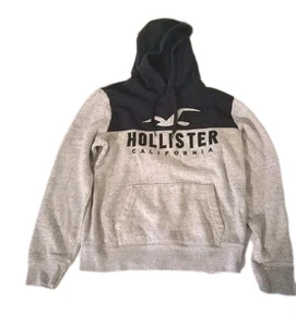 Hollister California Logo Gray & Black Mens M Hoodie Sweatshirt - Picture 1 of 9