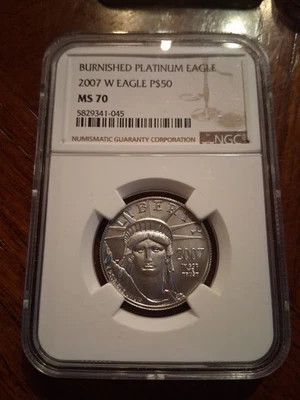 2007-W $50 Burnished Platinum Eagle 1/2 Oz 0.5 Oz Platinum MS70 NGC Brown Label  - Image 1 of 2