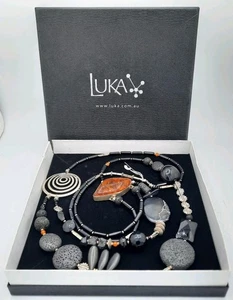 EINZIGARTIG Silber Bernstein Onyx Lava Statement asymmetrisch Halskette LUKA Design - Bild 1 von 5