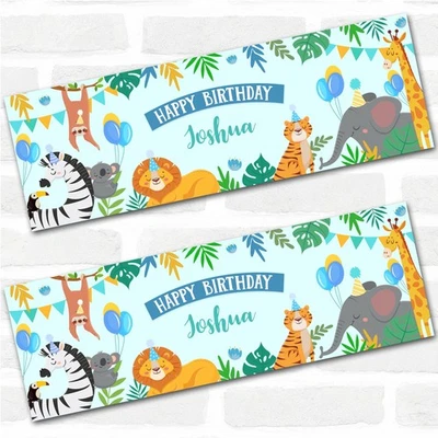Персонализированный баннер для вечеринки на день рождения мальчиков животные джунгли дети - Изображение 1 из 4