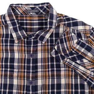 Toad & Co Men's Med Mojo Long Sleeve Blue & Brown Plaid Flannel Shirt Gorp Cabin - Picture 1 of 11