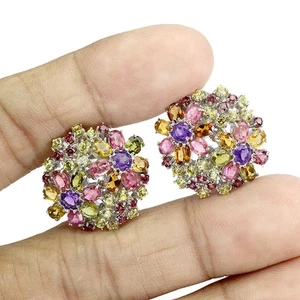 925 Sterling Silver Earrings Oval Tourmaline Amethyst Sapphire Gemstone jewelry - Picture 1 of 14