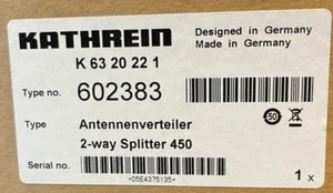 K6320221 ANTENNA KATHREIN UHF 380-512 MHZ POWER SPLITTER (NEW IN BOX) - Afbeelding 1 van 6