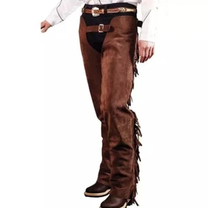 Western pelle scamosciata chaps uomo cowboy rodeo montagna equitazione frange chaps - Foto 1 di 5