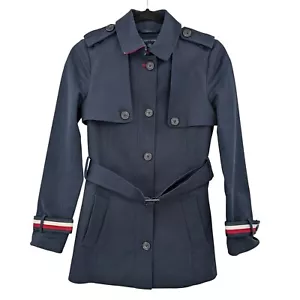 Tommy Hilfiger Trench Coat Wome Size XXS Button Up Belted City Preppy Minimalist - Picture 1 of 16