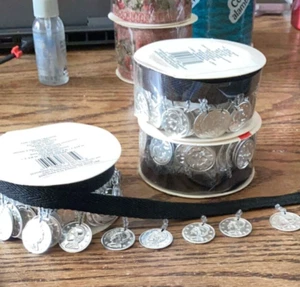 3 rolls   Wrights Silver Gold  Coin Ribbon Twill Sewing Embellishment Costume - Picture 1 of 2