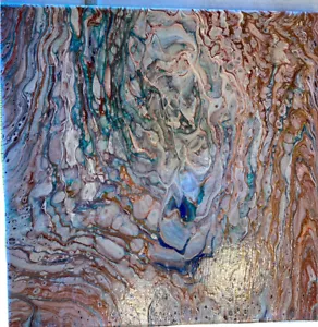 Handgemalte Acrylfarbe Gießen auf 10”x10” Leinwand Abstrakte Moderne - Bild 1 von 5