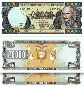 ECUADOR 20000 SUCRES 12-7-1999, UNC, 2 PCS PAIR, CONSECUTIVE, P-129, SERIE AK - Picture 1 of 4